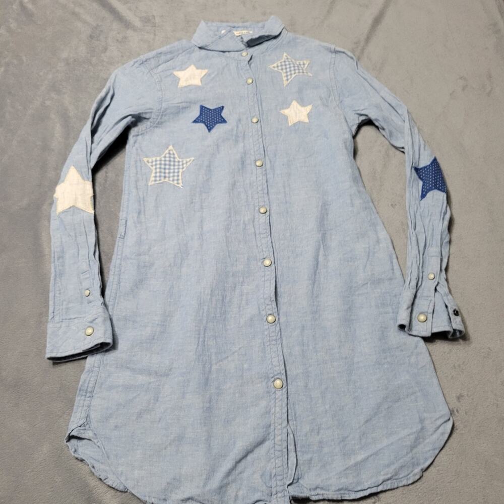 Scotch R'Belle Dress Girls 12 Cotton Tunic Blue Star Chambrey Denim Pearl Snap